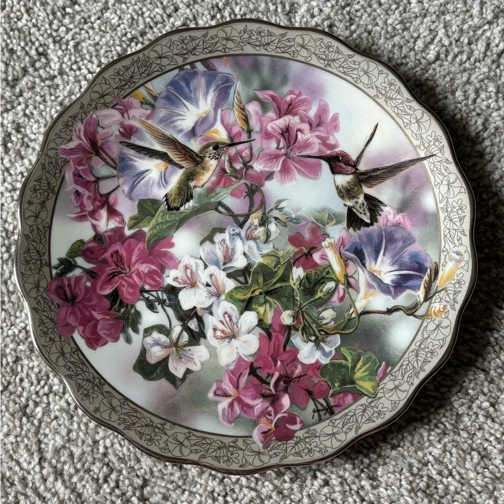 Floral Harmony Decorative Plate with Hummingbirds - Picture 2 of 6